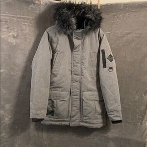 Hollister faux-fur lined hooded Parka Grey Medium